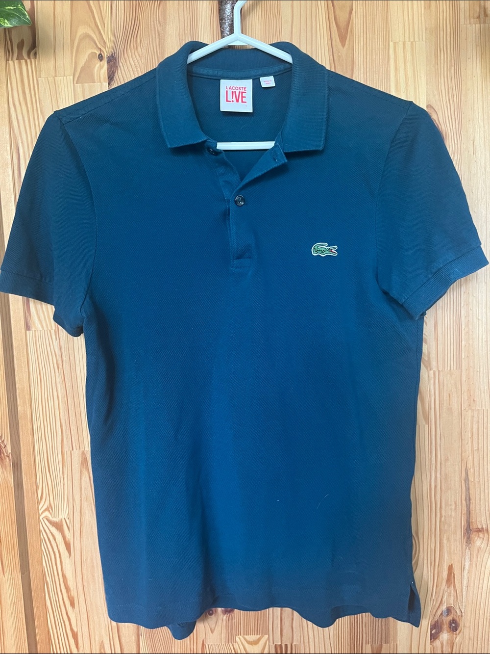 Lacoste L!ve Teal Polo with Embroidered Green Croc (size 1, men’s small)